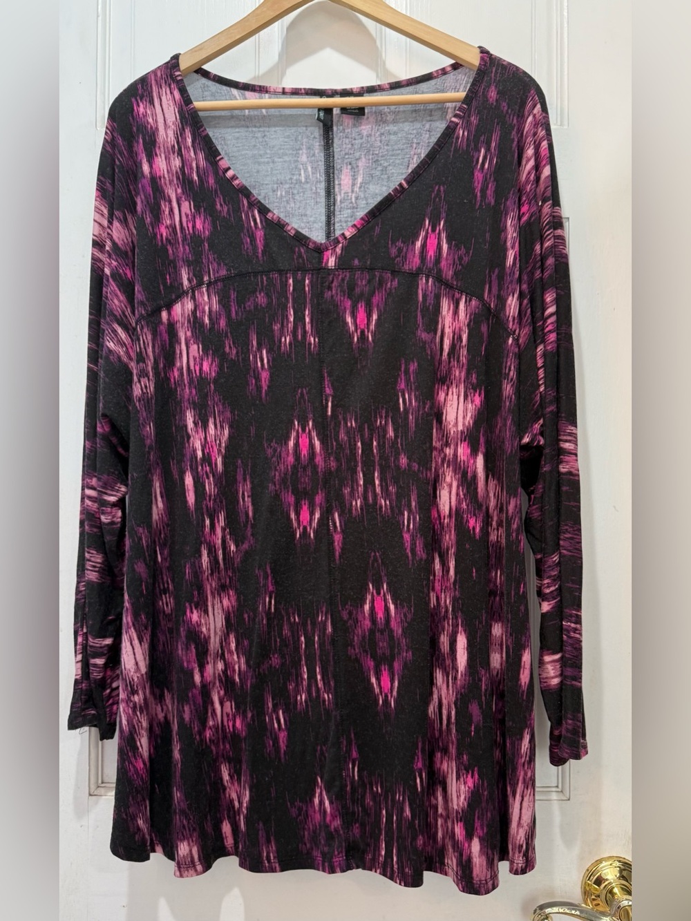 Cynthia Rowley Black and Purple Long Sleeve V-Neck Tunic Shirt Size 3x